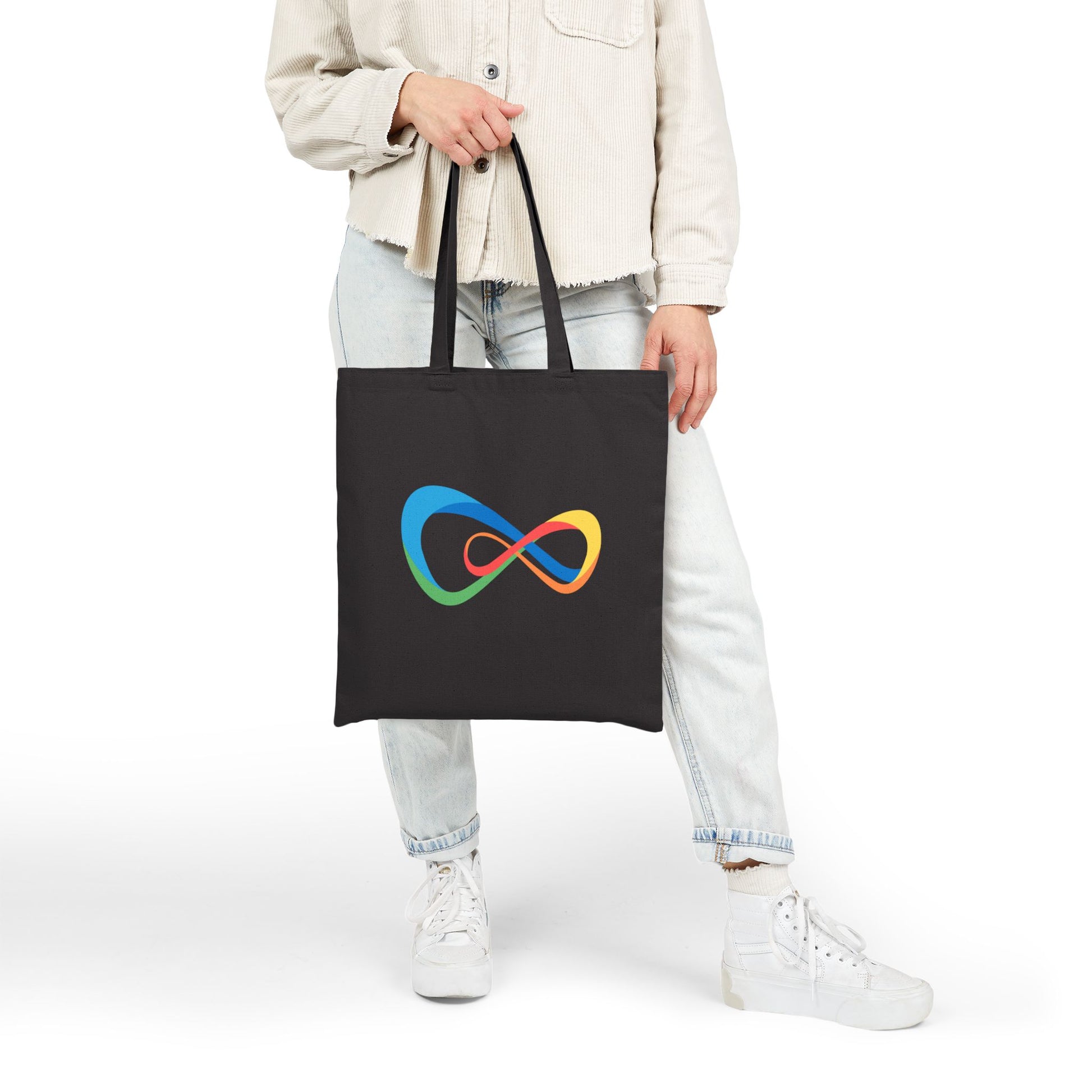 Colorful Infinity Design Cotton Canvas Tote Bag, Reusable Shopping Bag, Eco-Friendly Tote, Gift for Her, Everyday Use, Beach Bag
