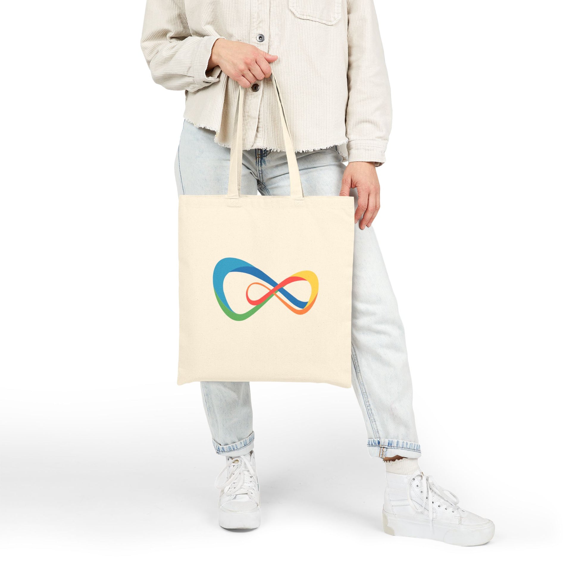 Colorful Infinity Design Cotton Canvas Tote Bag, Reusable Shopping Bag, Eco-Friendly Tote, Gift for Her, Everyday Use, Beach Bag